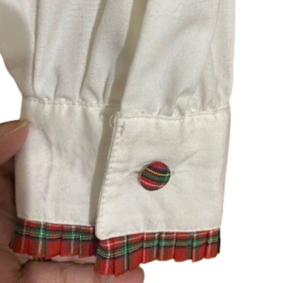 Rare & Collectible WOMEN’s WHITE BUTTON DOWN w/ RED MULTI CHECK TRIM SHIRT Sz-10 - Picture 4 of 8